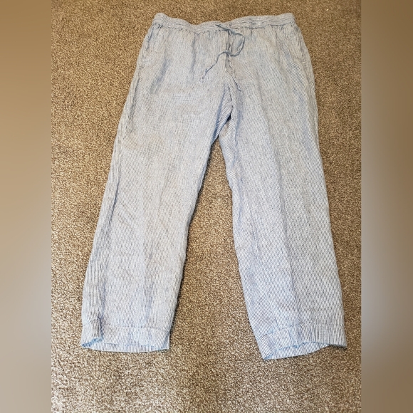 Talbots Pants - Talbots 100% Linen Pants Size 16W Blue and White Stripe